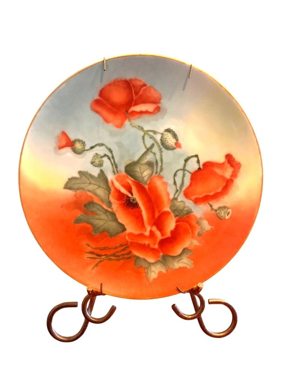 Vtg 10" Hand-Painted Porcelain Plate Red Poppy Flowers Wall Bracket